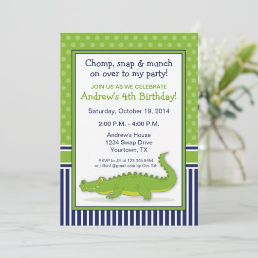 AlligatorParty Einladung (Stehend Vorderseite)
