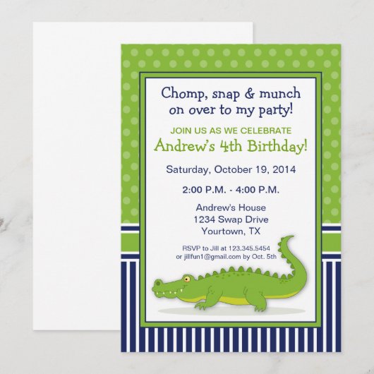 AlligatorParty Einladung (Vorne/Hinten)