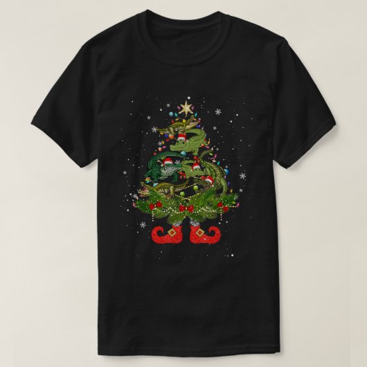 Alligators Christmas Tree Lights Funny Santa Hat L T-Shirt (Design vorne)