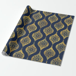 Allin Gray "VINTAG BLAU & GOLD ORNANATION" Geschenkpapier
