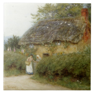 Allingham Eine Hütte mit Sonnenblumen am Peaslake Fliese