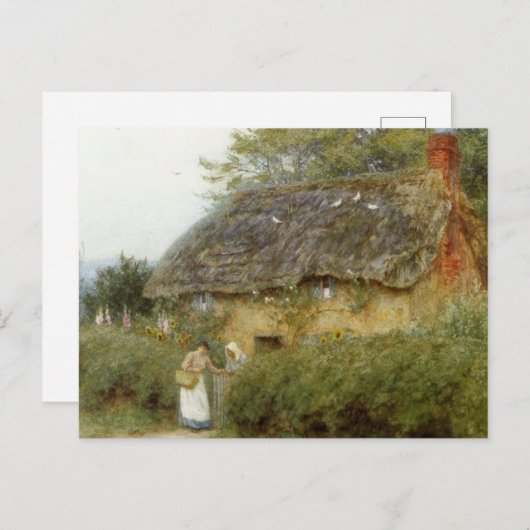 Allingham Eine Hütte mit Sonnenblumen am Peaslake Postkarte (Vorne/Hinten)