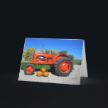 Allis Chalmers Tractor and Pumpkins Greeting Card Feiertagskarte<br><div class="desc">1955 WD45 Allis Chalmers Tractor- Autumn Accent Pillow
This vintage tractor is a 1955 WD45 Allis Chalmers show with 3 pumpkins on a pillow for your tractor lover to snuggle up to.</div>