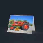 Allis Chalmers Tractor and Pumpkins Greeting Card Feiertagskarte<br><div class="desc">1955 WD45 Allis Chalmers Tractor- Autumn Accent Pillow
This vintage tractor is a 1955 WD45 Allis Chalmers show with 3 pumpkins on a pillow for your tractor lover to snuggle up to.</div>