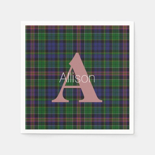 Allison Clan Kariert Monogram Paper Napkins Serviette (Vorderseite)