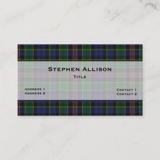 Allison Tartan Kariert Custom Visitenkarte (Vorderseite)
