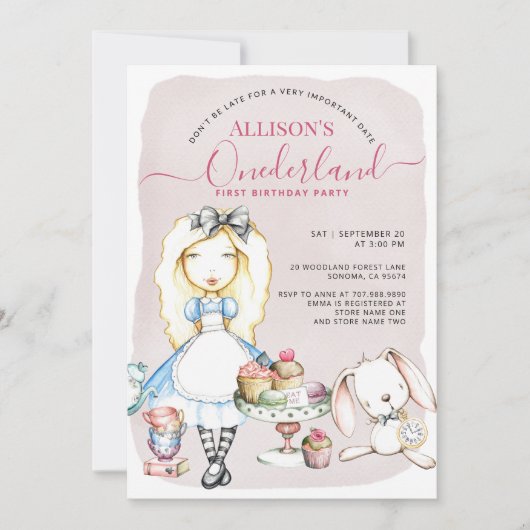Allison's Onederland Tea Party Girl's 1. Geburtsta Einladung (Vorderseite)