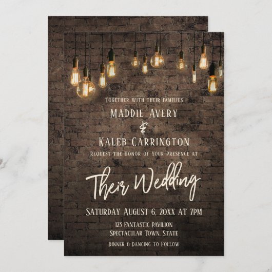 Allison's v4 Brick Edison Lights Wedding Einladung (Vorne/Hinten)