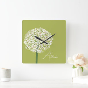 Allium-Blumen Botanische Kunst Elegante Flora Quadratische Wanduhr