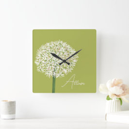 Allium Flower Botanical Art | Elegant Flora Quadratische Wanduhr