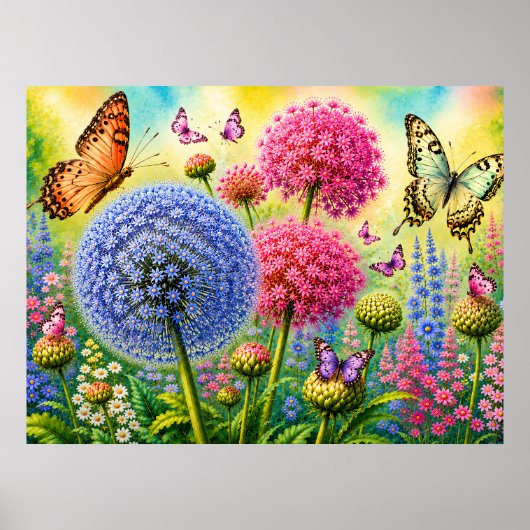 Allium und Schmetterlinge Poster (Vorne)