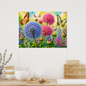 Allium und Schmetterlinge Poster (Küche)