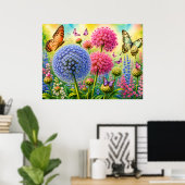 Allium und Schmetterlinge Poster (Heimbüro)