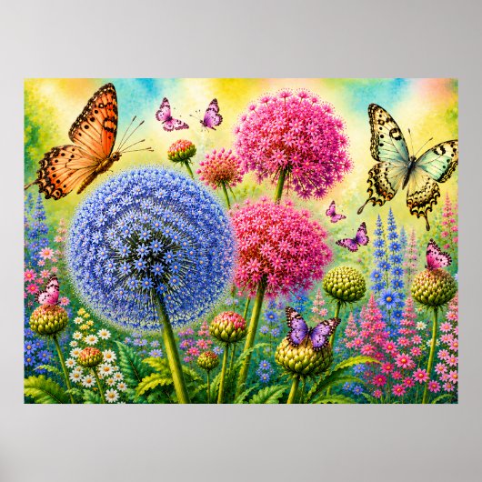 Allium und Schmetterlinge Poster (Vorne)