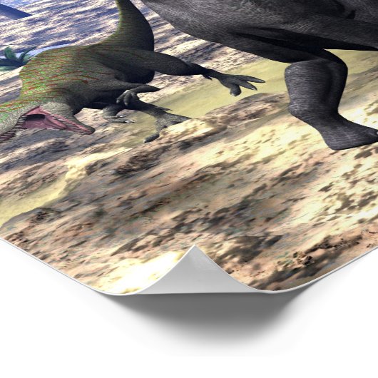 Allosaurus attackiert Brachiosaurus-Dinosaurier Poster (Ecke)