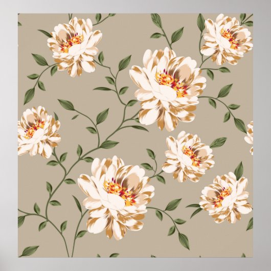 Alloverbraun-Blume-Muster auf blauem Hintergrund Poster (Vorne)