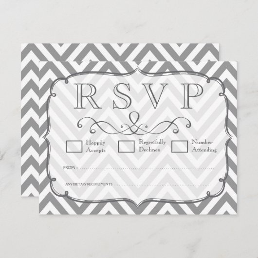 Alloy Grey & White Zickzack Wedding RSVP Cards (Vorne/Hinten)