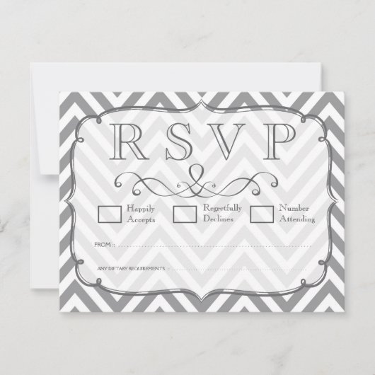 Alloy Grey & White Zickzack Wedding RSVP Cards Karte (Vorderseite)