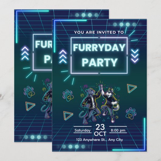 Alltägliche Party Einladung Retro Neon (Vorne/Hinten)