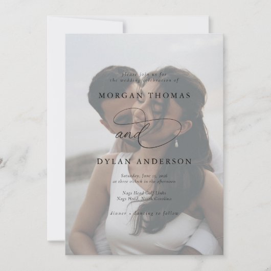 Allure Calligraphy Foto Wedding Einladung (Vorderseite)