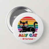 Ally Cat - Black Cat mit Rainbow Sunglasses LGBTQ Button (Vorne & Hinten)