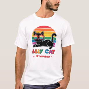 Ally Cat - Black Cat mit Rainbow Sunglasses LGBTQ T-Shirt