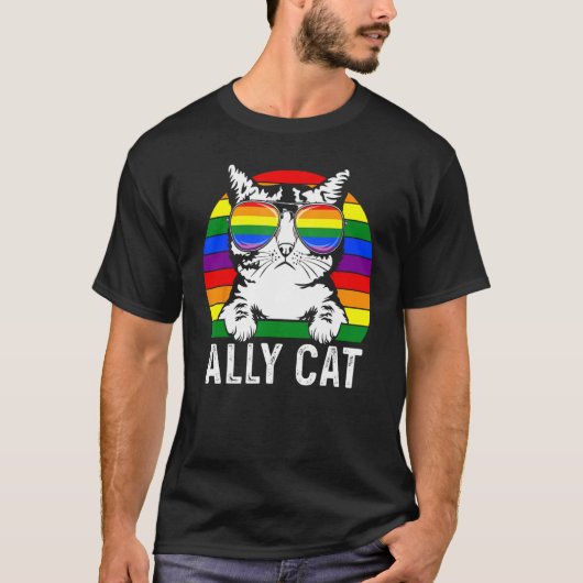 Ally Cat LGBT Flag Rainbow Sunglasses Gay Pride Me T-Shirt (Vorderseite)
