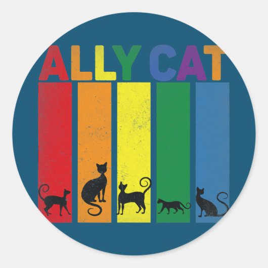 Ally Cat LGBT Gay Rainbow Pride Flag AlleinKatze Runder Aufkleber (Vorderseite)