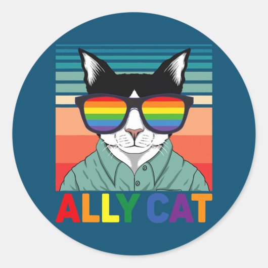 Ally Cat LGBT Gay Rainbow Pride Flag AlleinKatze Runder Aufkleber (Vorderseite)