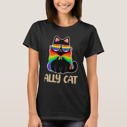Ally Cat LGBT Gay Rainbow Pride Flag Boys Men Girl T-Shirt (Vorderseite)
