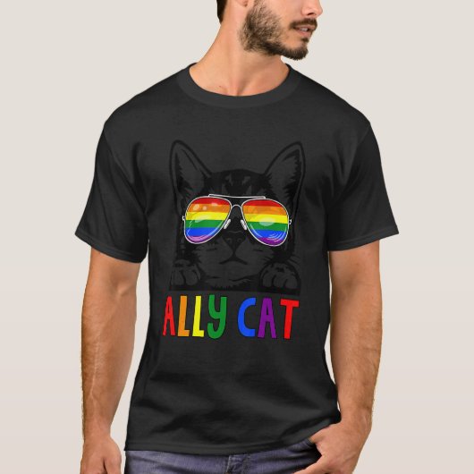 Ally Cat Lgbt Gay Rainbow Pride Flag Boys Men Girl T-Shirt (Vorderseite)
