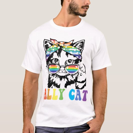 Ally Cat Lgbt Gay Rainbow Pride Flag Boys Men Girl T-Shirt (Vorderseite)