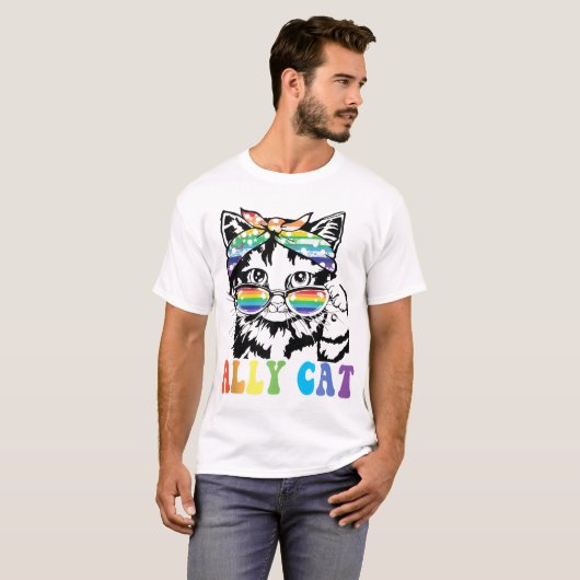 Ally Cat Lgbt Gay Rainbow Pride Flag Boys Men Girl T-Shirt (Vorne ganz)
