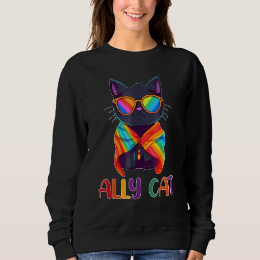 Ally Cat LGBT Gay Rainbow Pride Flag  Cat  2 Sweatshirt (Vorderseite)