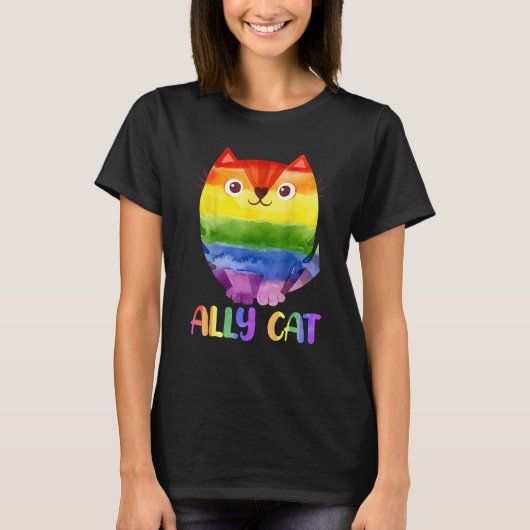 Ally Cat LGBT Gay Rainbow Pride Flag Cat 4 T-Shirt (Vorderseite)
