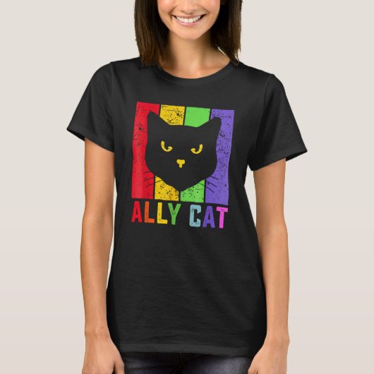 Ally Cat LGBT Gay Rainbow Pride Flag  Cat T-Shirt (Vorderseite)