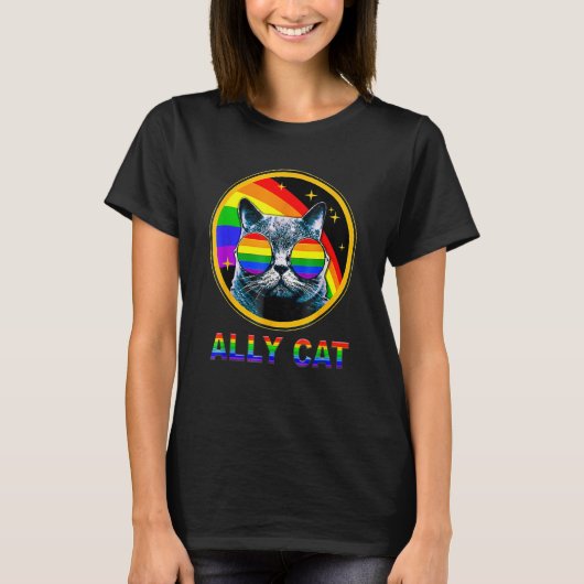 Ally Cat LGBT Pride Month Cat With Ally Pride Rain T-Shirt (Vorderseite)
