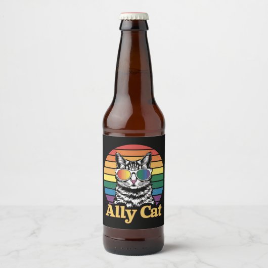 Ally Cat LGBT Rainbow Flag LGBTQ Geschenk Bierflaschenetikett (Vorderseite)