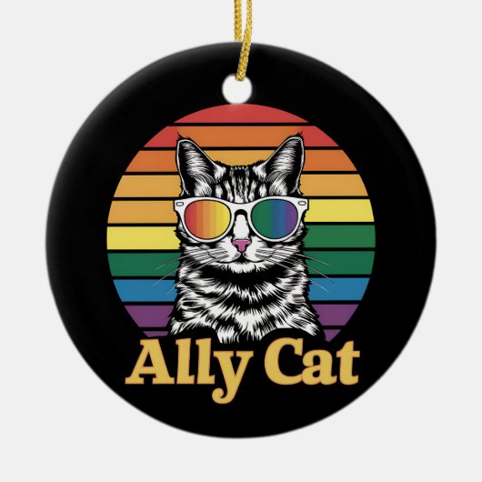 Ally Cat LGBT Rainbow Flag LGBTQ Geschenk Keramik Ornament (Vorne)