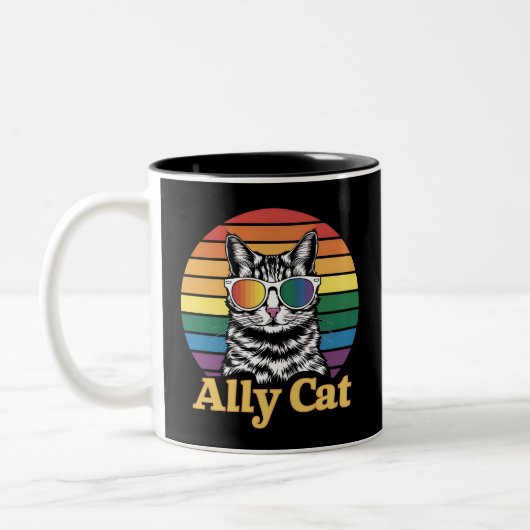 Ally Cat LGBT Rainbow Flag LGBTQ Geschenk Zweifarbige Tasse (Links)