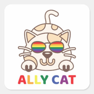 Ally Cat LGBTQ Gay Lesbian Rainbow Prilag Flag Quadratischer Aufkleber