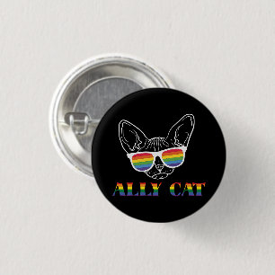 Ally Cat - Niedliche Pride Cat mit Regenbogen-Sonn Button
