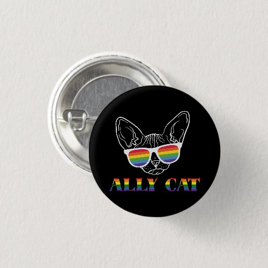 Ally Cat - Niedliche Pride Cat mit Regenbogen-Sonn Button (Vorne & Hinten)