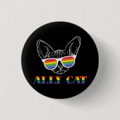 Ally Cat - Niedliche Pride Cat mit Regenbogen-Sonn Button (Vorderseite)