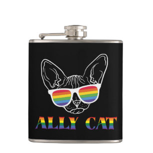 Ally Cat - Niedliche Pride Cat mit Regenbogen-Sonn Flachmann