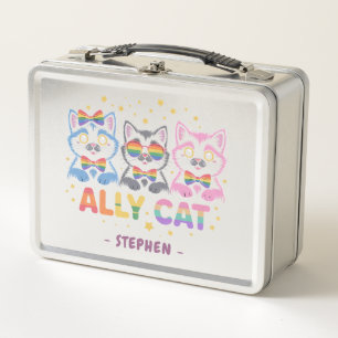 Ally Cat - Niedlicher, farbenfroher LGBTQ Prix der Metall Brotdose