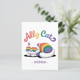 Ally Cat - Niedlicher LGBTQ-Preis für weiße Katze Postkarte