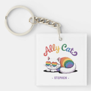 Ally Cat - Niedlicher LGBTQ-Preis für weiße Katze Schlüsselanhänger