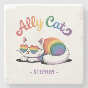 Ally Cat - Niedlicher LGBTQ-Preis für weiße Katze  Steinuntersetzer
