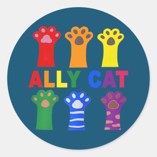 Ally Cat Purride Rainbow Funny Cat Lover LGBT Gay Runder Aufkleber (Vorderseite)